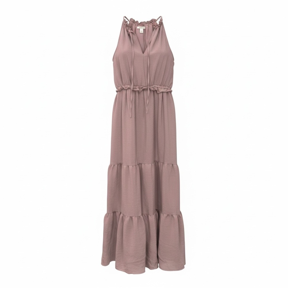 100% Cotton Small Mauve Pink Tiered Maxi Dress Boho Vacation Fashion on Earth